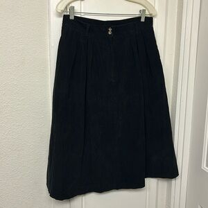 Women’s Black Cordorout Skirt Vintage Talbots 12 With Pickets Midi 100% Cotton